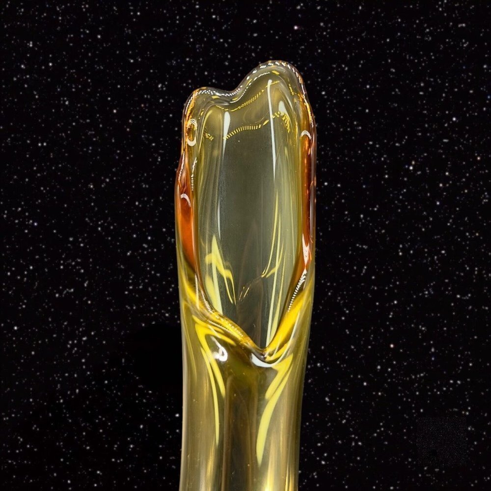 Viking Amber Stretch Swung 6 Petal Art Glass Vase Tall MCM Vintage 18"Tall 1.5"W - Picture 2 of 14